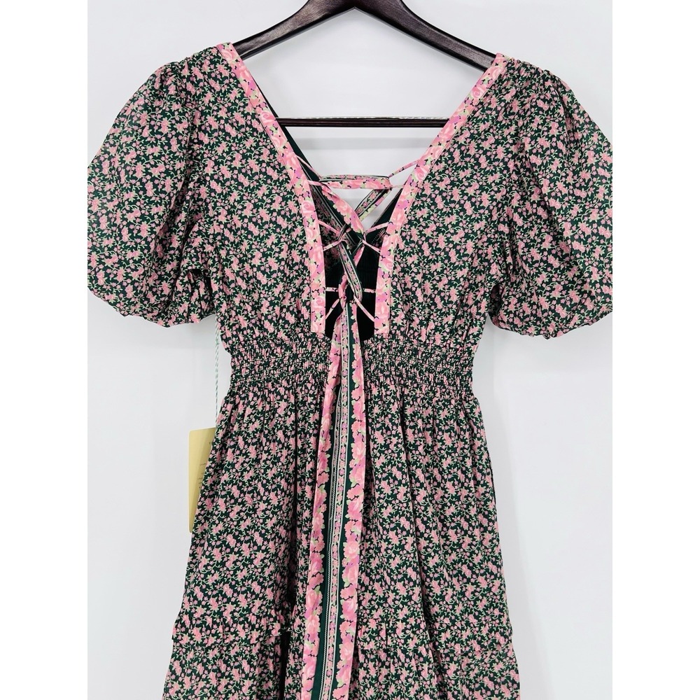 Travota Birds Of Paradise Nellie Dress "Sweet Melba" Midi Green/Pink Floral XS - Picture 10 of 12